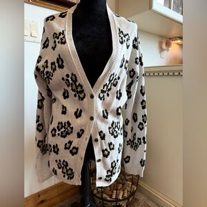 CAbi Leopard Print Cardigan in Black and Cream